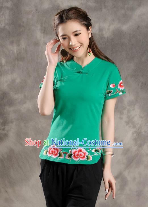 Traditional Ancient Chinese National Costume, Elegant Hanfu Shirt, China Tang Suit Embroidered Green Blouse Cheongsam Upper Outer Garment Clothing for Women