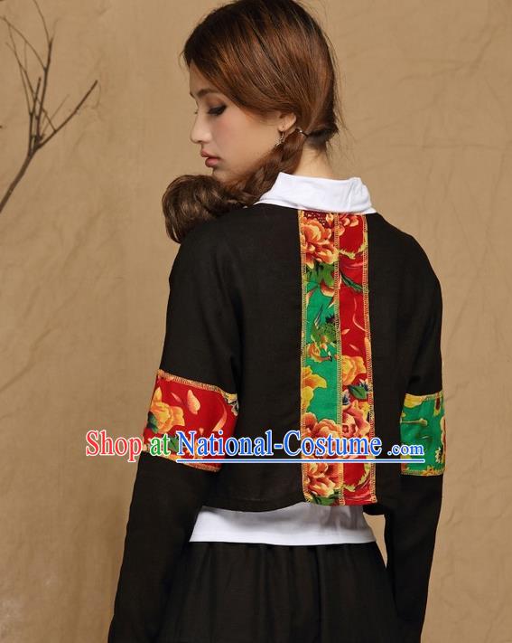 Traditional Ancient Chinese National Costume, Elegant Hanfu Coat, China Tang Suit Stand Collar Coat, Upper Outer Garment Embroidered Black Jacket Clothing for Women