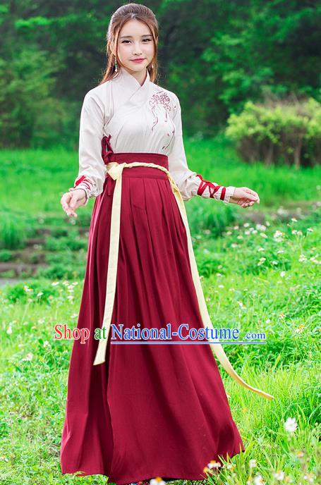 Traditional Ancient Chinese Ancient Costume, Elegant Hanfu Clothing Embroidered Dress, China Ming Dynasty Elegant Embroidered Blouse and Dress Complete Set for Women