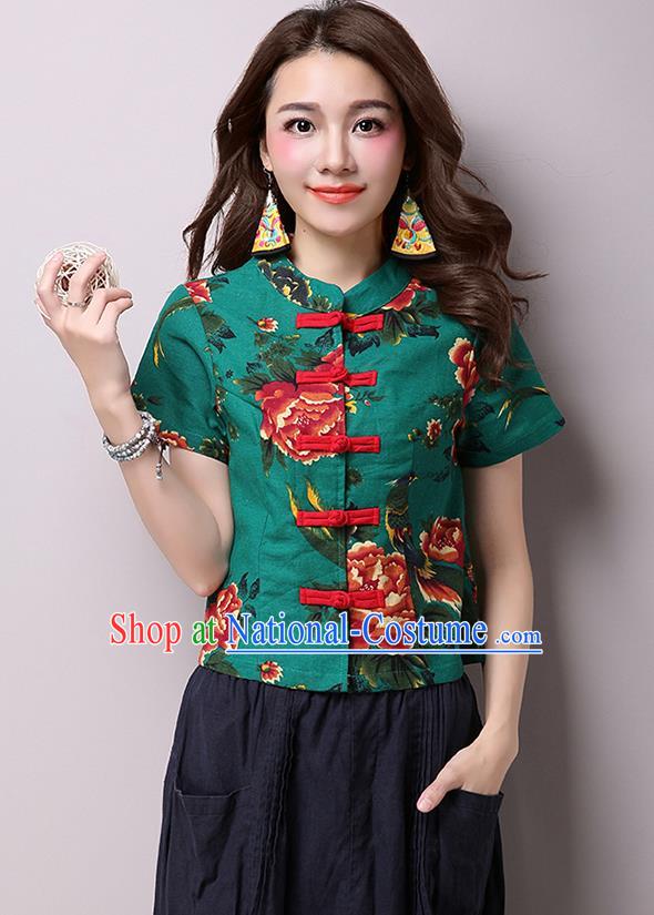 Traditional Ancient Chinese National Costume, Elegant Hanfu Plated Buttons Shirt, China Tang Suit Green Blouse Cheongsam Upper Outer Garment Shirts Clothing for Women