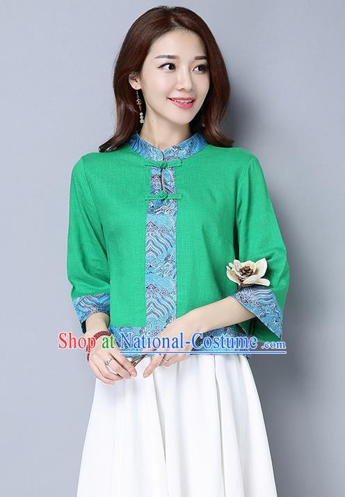 Traditional Ancient Chinese National Costume, Elegant Hanfu Plated Buttons Shirt, China Tang Suit Embroidered Blouse Cheongsam Upper Outer Garment Green Shirts Clothing for Women