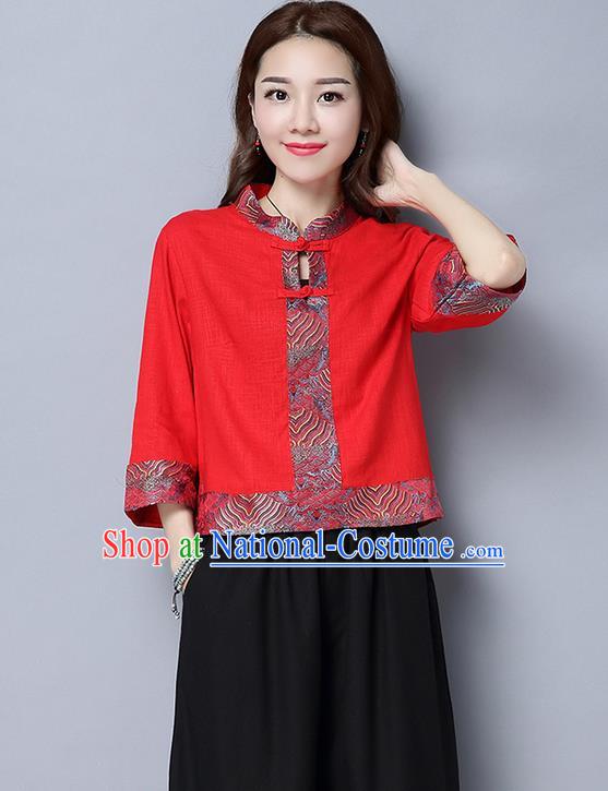 Traditional Ancient Chinese National Costume, Elegant Hanfu Plated Buttons Shirt, China Tang Suit Embroidered Blouse Cheongsam Upper Outer Garment Red Shirts Clothing for Women