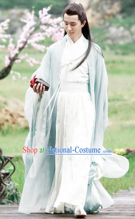 Traditional Ancient Chinese Elegant Swordsman Costume, Chinese Han Dynasty Male Prince Robe Dress, Cosplay Ten Great III of Peach Blossom Nobility Childe Chinese Dandies Hanfu Clothing for Men