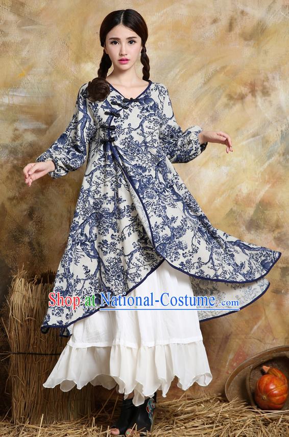 Traditional Ancient Chinese National Costume, Elegant Hanfu Cardigan Coat, China Tang Suit Plated Buttons Cape, Upper Outer Garment Blue Dust Coat Cloak Clothing for Women