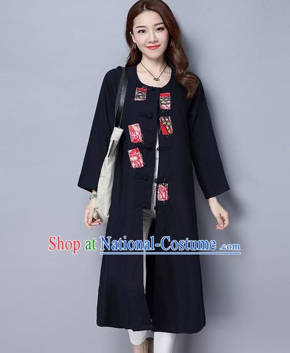 Traditional Ancient Chinese National Costume, Elegant Hanfu Coat, China Tang Suit Plated Buttons Black Long Coat, Upper Outer Garment Dust Coat Clothing for Women