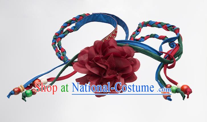 Traditional Chinese National Crafts Female Waistband, Handmade Red Flowers Embroidery Belt Accessories Pendant for Women