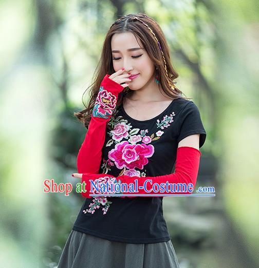 Traditional Chinese National Crafts Female Sun Protection Gloves, Handmade Embroidery Red Sun Protection Sleeve Accessories Hand Buff for Women