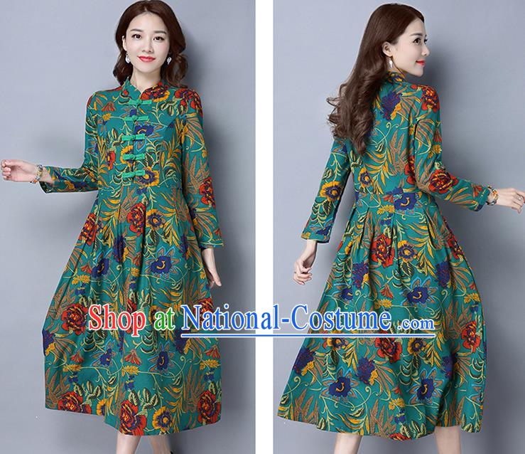 Traditional Ancient Chinese Young Women Cheongsam Dress Republic of China Tangsuit Stand Collar Blouse Dress Tang Suit Clothing for Women