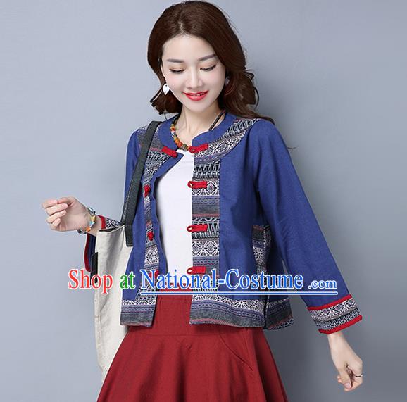 Traditional Ancient Chinese National Costume, Elegant Hanfu Short Coat, China Tang Suit Plated Buttons Coat, Upper Outer Garment Navy Jacket Clothing for Women