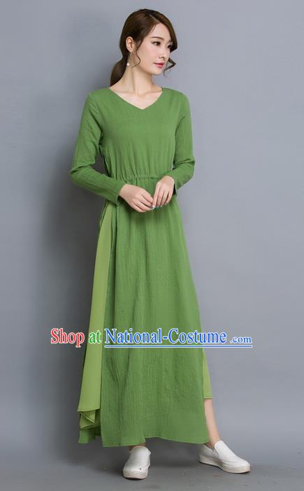 Traditional Ancient Chinese National Costume, Elegant Hanfu Qipao Dress, China Tang Suit Cheongsam Upper Outer Garment Elegant Green Dress Clothing for Women