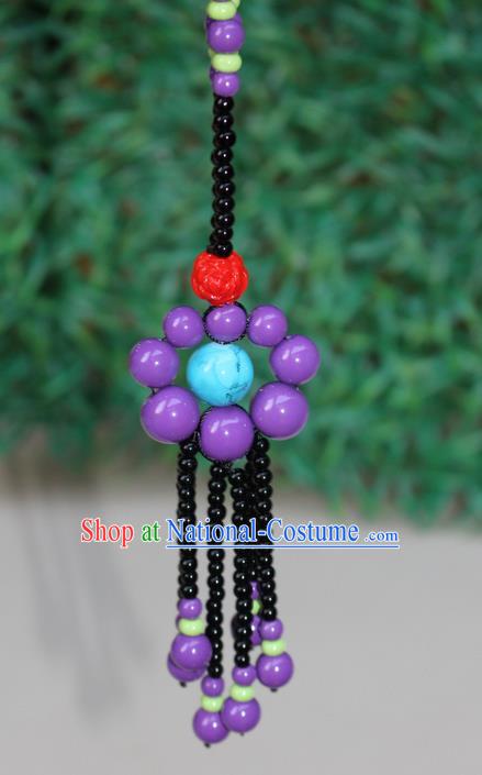 Traditional Chinese Miao Nationality Crafts Jewelry Accessory, Hmong Handmade Beads Tassel Flowers Pendant, Miao Ethnic Minority Necklace Accessories Sweater Chain Pendant for Women