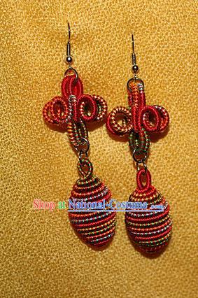 Traditional Chinese Miao Nationality Crafts Jewelry Accessory Classical Earbob Accessories, Hmong Handmade Kinking Palace Lady Earrings, Miao Ethnic Minority Weave Eardrop for Women