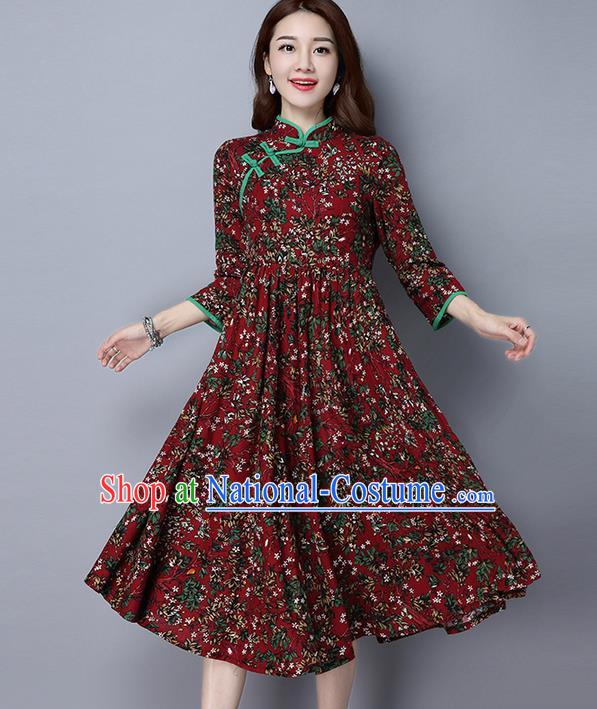 Traditional Ancient Chinese National Costume, Elegant Hanfu Slant Opening Plated Buttons Red Dress, China Tang Suit Cheongsam Dress Upper Outer Garment Dress Clothing for Women