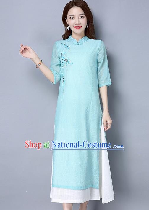 Traditional Ancient Chinese Young Women Cheongsam Dress Republic of China Tangsuit Stand Collar Blouse Dress Tang Suit Clothing for Women