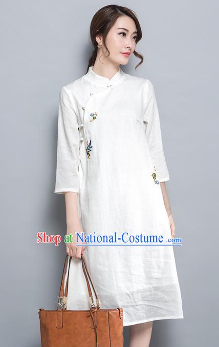 Traditional Ancient Chinese National Costume, Elegant Hanfu Mandarin Qipao Embroidered Dress, China Tang Suit Stand Collar Cheongsam Upper Outer Garment Elegant Dress Clothing for Women