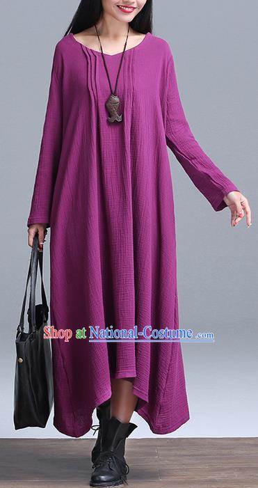 Traditional Ancient Chinese National Costume, Elegant Hanfu Linen Purple Dress, China Tang Suit Cheongsam Upper Outer Garment Elegant Dress Clothing for Women