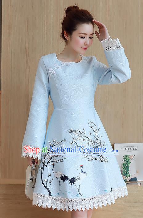 Traditional Ancient Chinese National Costume, Elegant Hanfu Mandarin Sleeve Dress, China Tang Suit Cheongsam Upper Outer Garment Elegant Lace Edge Dress Clothing for Women