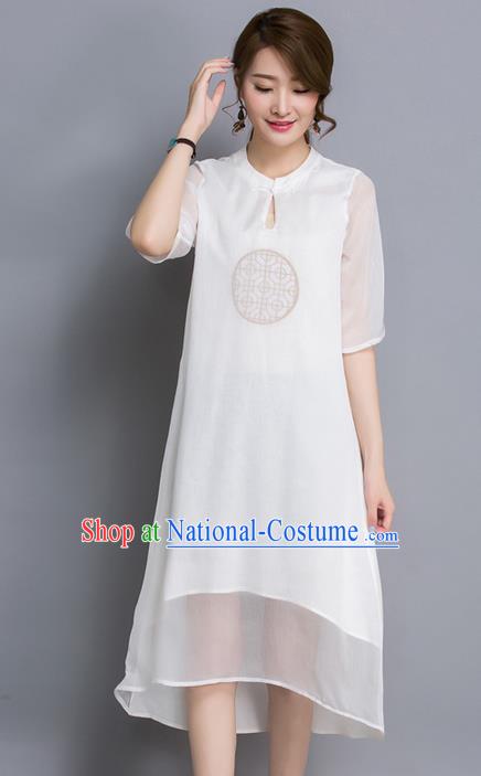 Traditional Ancient Chinese National Costume, Elegant Hanfu Organza Round Collar Qipao Dress, China Tang Suit Embroidered Cheongsam Upper Outer Garment Elegant Dress Clothing for Women