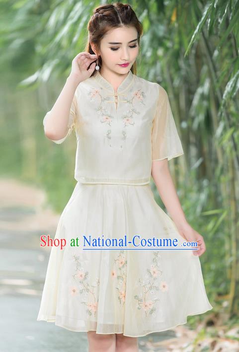 Traditional Ancient Chinese Ancient Costume, Elegant Hanfu Clothing Embroidered Organza Dress, China Tang Dynasty Blouse and Skirt Complete Set for Women