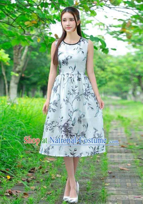 Traditional Ancient Chinese National Costume, Elegant Hanfu Printing Flowers Dress, China Tang Suit Skirt Upper Outer Garment Elegant Dress Clothing for Women