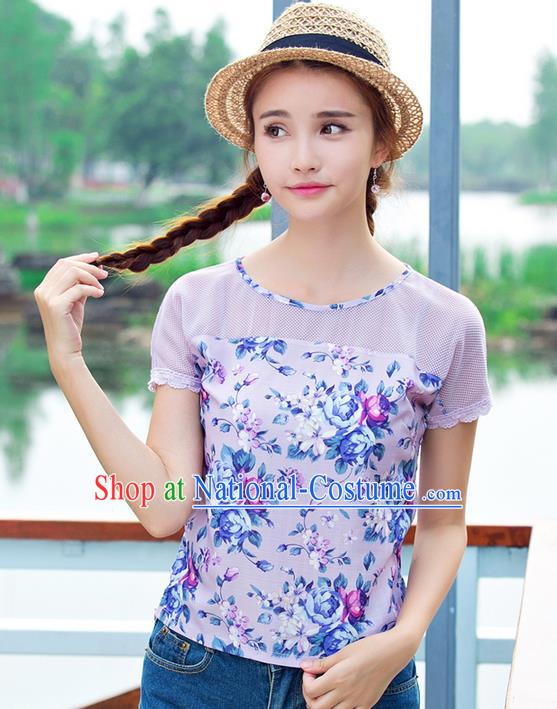 Traditional Ancient Chinese National Costume, Elegant Hanfu Shirt, China Tang Suit Short Sleeve Blouse Cheongsam Qipao Shirts Clothing for Women