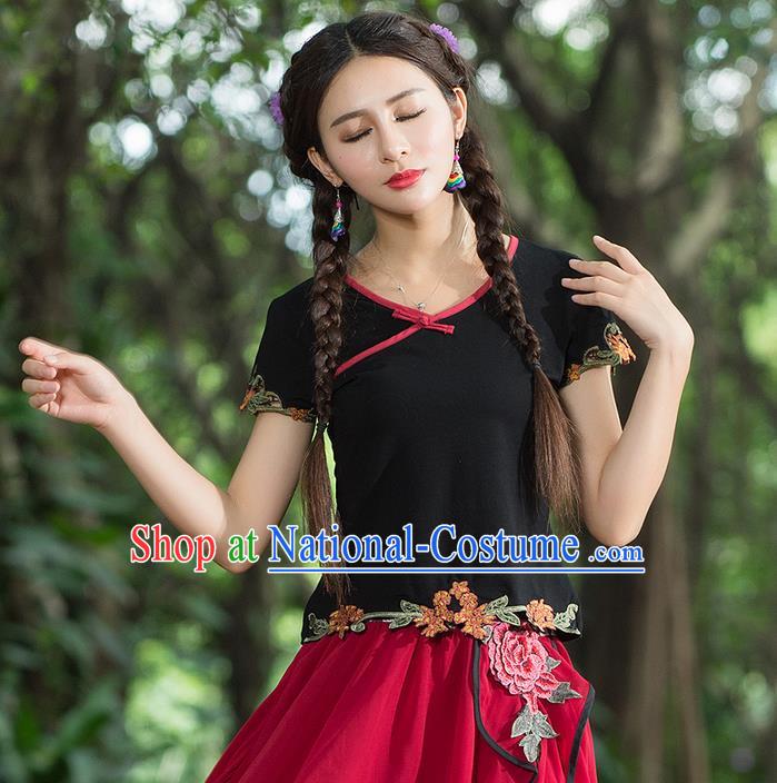 Traditional Ancient Chinese National Costume, Elegant Hanfu Embroidered Flowers Lower Hem Shirt, China Tang Suit Blouse Cheongsam Qipao Shirts Clothing for Women