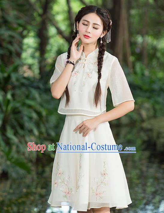 Traditional Ancient Chinese Ancient Costume, Elegant Hanfu Clothing Embroidered Dress, China Ming Dynasty Elegant Blouse and Skirt Complete Set for Women