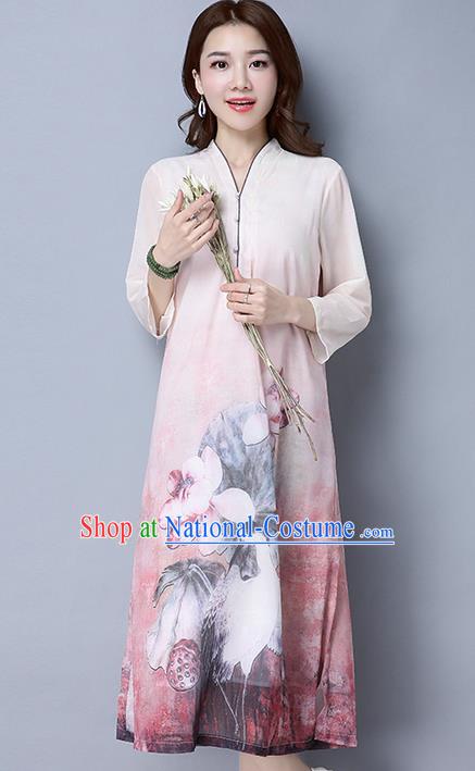 Traditional Ancient Chinese National Costume, Elegant Hanfu Cardigan Qipao Printing Dress, China Tang Suit Cheongsam Upper Outer Garment Elegant Dress Clothing for Women