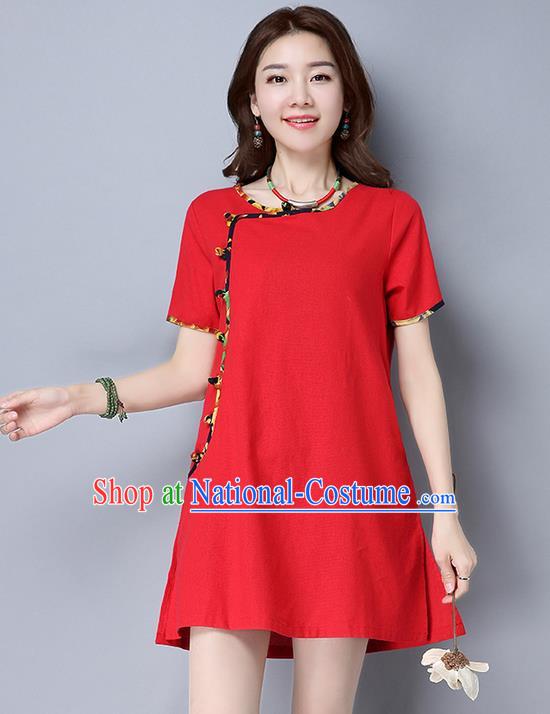 Traditional Ancient Chinese National Costume, Elegant Hanfu Qipao Linen Red Dress, China Tang Suit Cheongsam Upper Outer Garment Elegant Dress Clothing for Women