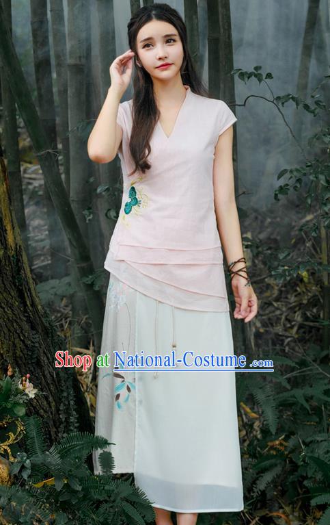 Traditional Chinese National Costume Pleated Skirt, Elegant Hanfu Painting Chiffon Dress, China Tang Suit Bust Skirt for Women