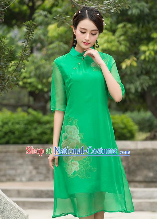 Traditional Ancient Chinese Young Women Cheongsam Dress Republic of China Tangsuit Stand Collar Blouse Dress Tang Suit Clothing for Women