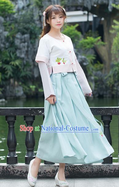 Traditional Ancient Chinese Ancient Costume, Elegant Hanfu Clothing Embroidered Blouse and Dress, China Ming Dynasty Elegant Blouse and Skirt Complete Set for Women