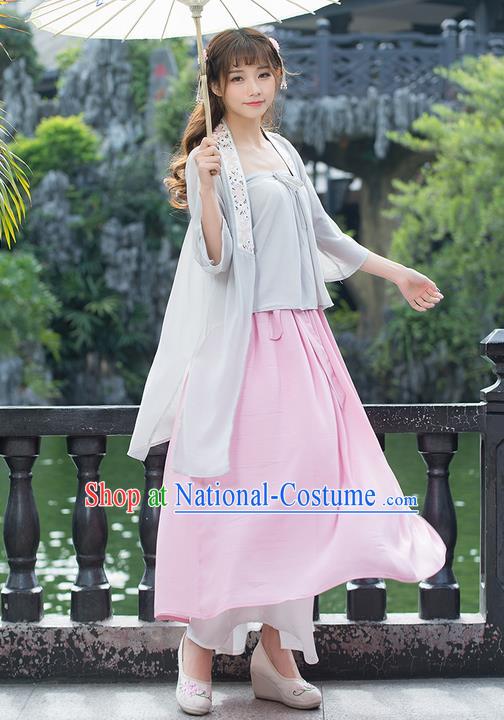 Traditional Chinese Ancient Costume, Elegant Hanfu Clothing Embroidered Sun-Top Cardigan and Dress, China Ming Dynasty Elegant Blouse and Skirt Complete Set for Women