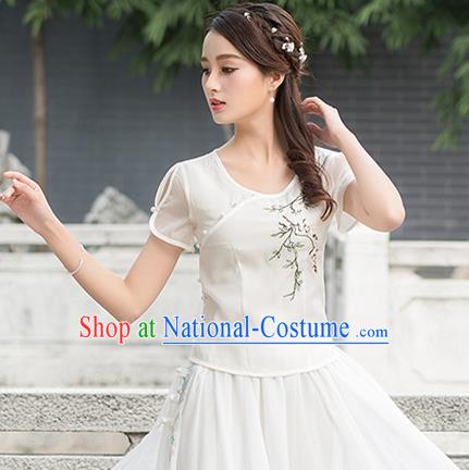 Traditional Ancient Chinese National Costume, Elegant Hanfu Embroidered Shirt, China Ming Dynasty Tang Suit Blouse Cheongsam Qipao Shirts Clothing for Women