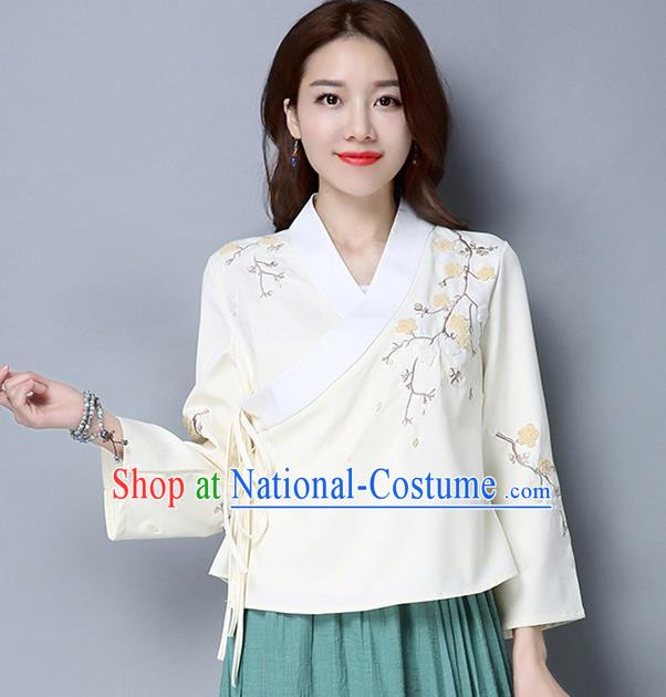 Traditional Ancient Chinese National Costume, Elegant Hanfu Slant Opening Embroidered Shirt, China Tang Suit Blouse Cheongsam Qipao Shirts Clothing for Women