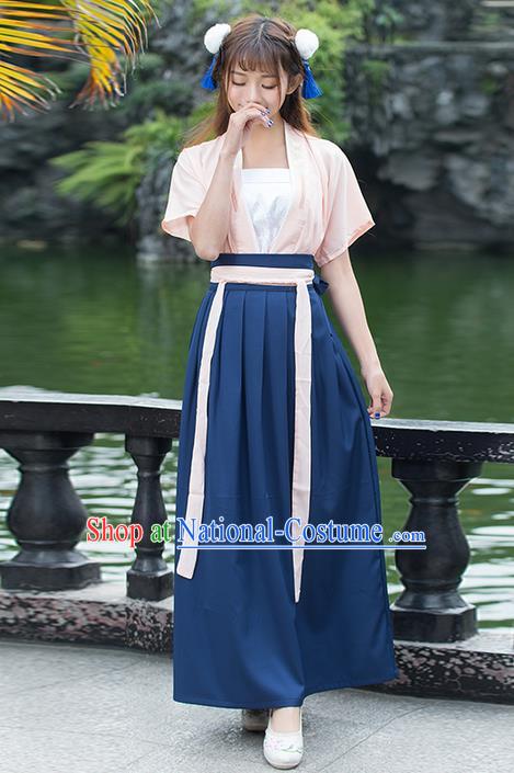 Traditional Ancient Chinese Costume, Elegant Hanfu Clothing Embroidered Banbi Blouse and Dress, China Tang Dynasty Elegant Blouse and Ru Skirt Complete Set for Women