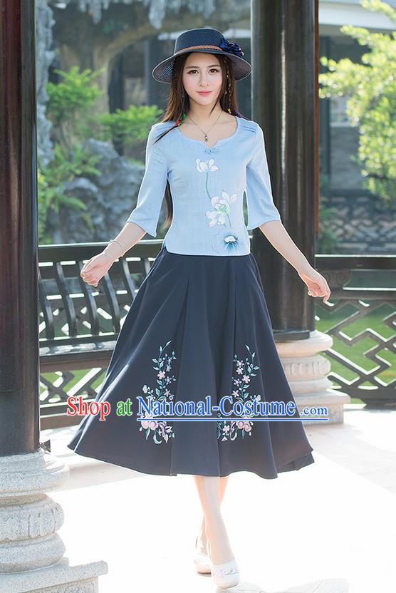 Traditional Ancient Chinese Young Women Cheongsam Dress Republic of China Tangsuit Stand Collar Blouse Dress Tang Suit Clothing for Women