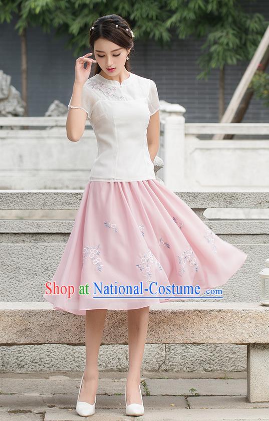 Traditional Ancient Chinese Young Women Cheongsam Dress Republic of China Tangsuit Stand Collar Blouse Dress Tang Suit Clothing for Women