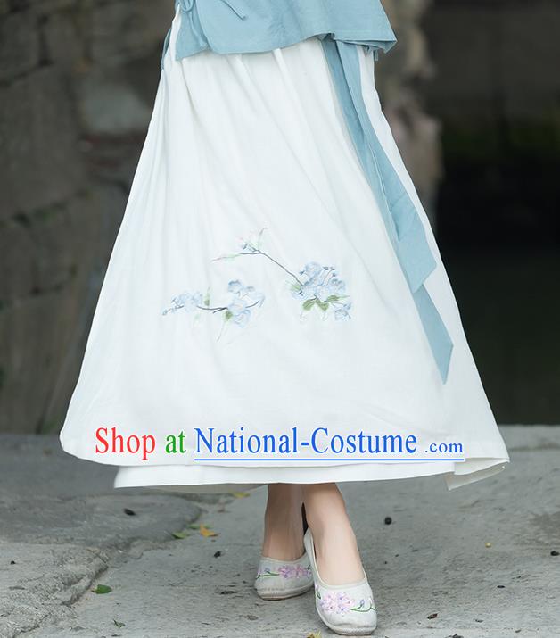 Traditional Ancient Chinese National Pleated Skirt Costume, Elegant Hanfu Embroidered Long Dress, China Ancient Tang Dynasty Tang Suit Royalblue Bust Skirt for Women