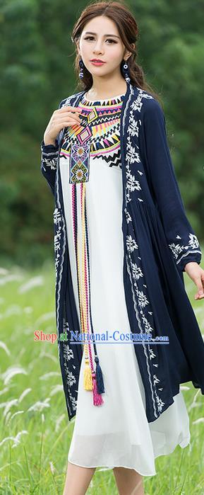 Traditional Ancient Chinese National Costume, Elegant Hanfu Royalblue Cardigan, China Tang Suit Embroidery Cape, Upper Outer Garment Dust Coat Cloak Clothing for Women