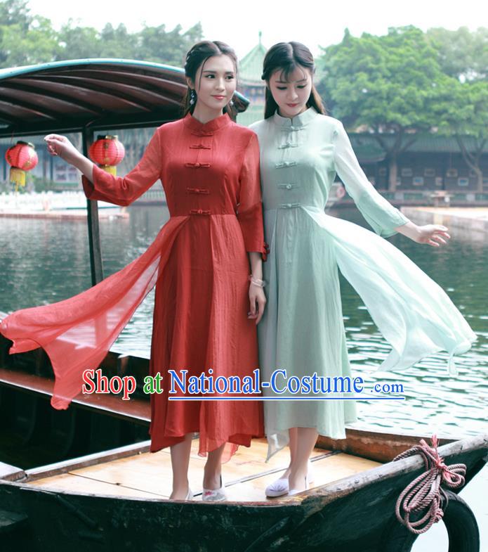 Traditional Ancient Chinese National Costume, Elegant Hanfu Mandarin Qipao Dress, China Tang Suit Stand Collar Chirpaur Republic of China Cheongsam Upper Outer Garment Elegant Dress Clothing for Women