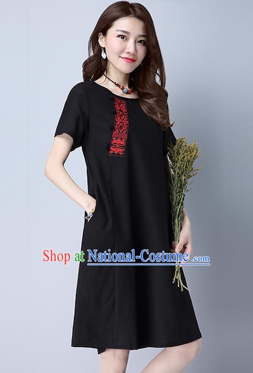 Traditional Ancient Chinese National Costume, Elegant Hanfu Embroidery Black Dress, China Tang Suit Chirpaur Republic of China Upper Outer Garment Elegant Dress Clothing for Women