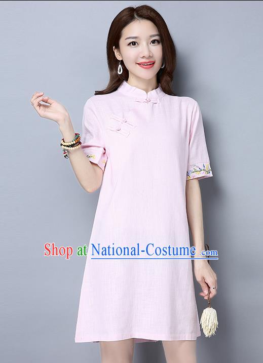 Traditional Ancient Chinese National Costume, Elegant Hanfu Mandarin Qipao Brocade Embroidered Pink Dress, China Tang Suit Chirpaur Republic of China Cheongsam Upper Outer Garment Elegant Dress Clothing for Women