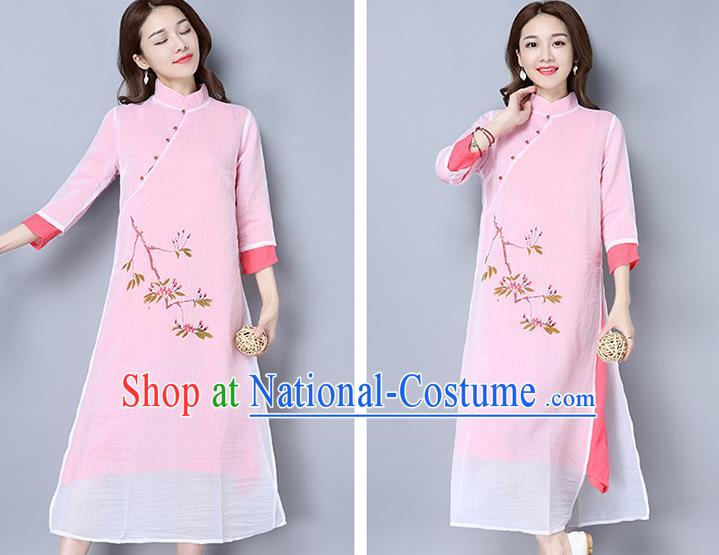 Traditional Ancient Chinese Young Women Cheongsam Dress Republic of China Tangsuit Stand Collar Blouse Dress Tang Suit Clothing for Women