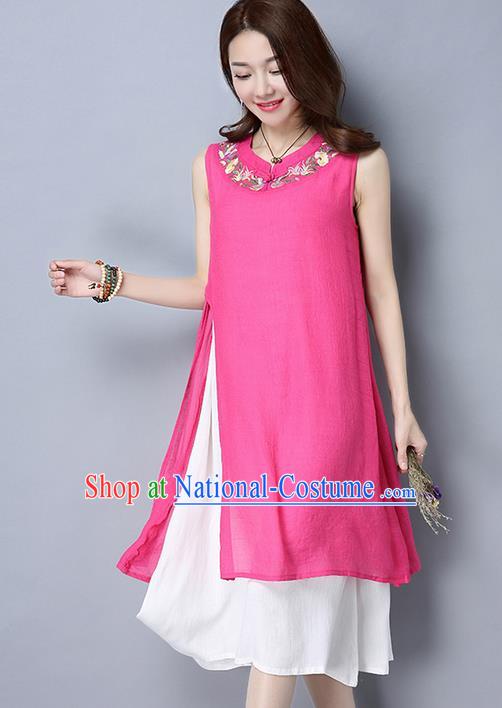 Traditional Ancient Chinese National Costume, Elegant Hanfu Mandarin Qipao Embroidery Pink Dress, China Tang Suit Chirpaur Cheongsam Upper Outer Garment Elegant Dress Clothing for Women