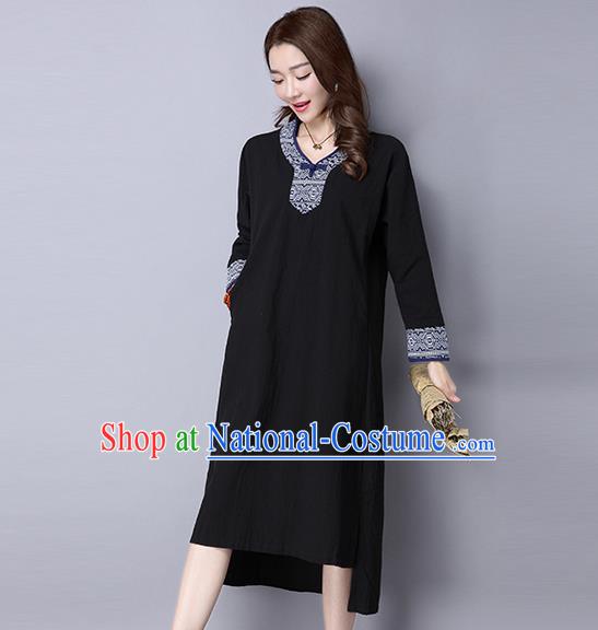 Traditional Ancient Chinese National Costume, Elegant Hanfu Mandarin Qipao Embroidery Black Dress, China Tang Suit Chirpaur Cheongsam Upper Outer Garment Elegant Dress Clothing for Women