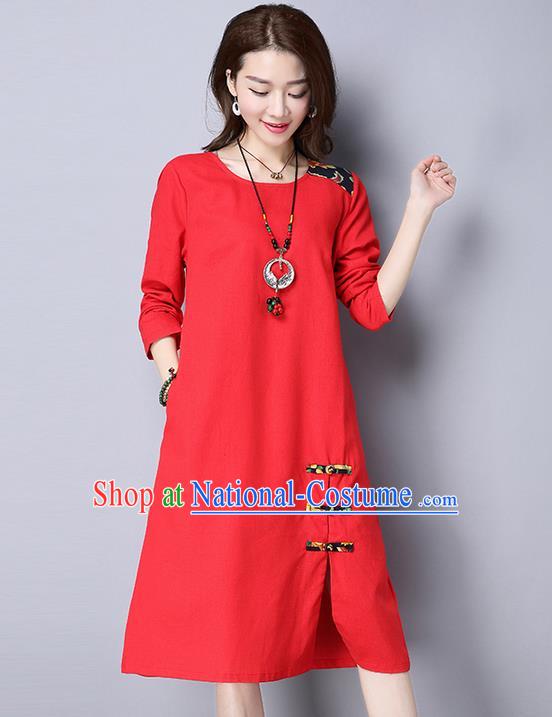 Traditional Ancient Chinese National Costume, Elegant Hanfu Mandarin Qipao Linen Red Dress, China Tang Suit Chirpaur Upper Outer Garment Elegant Dress Clothing for Women