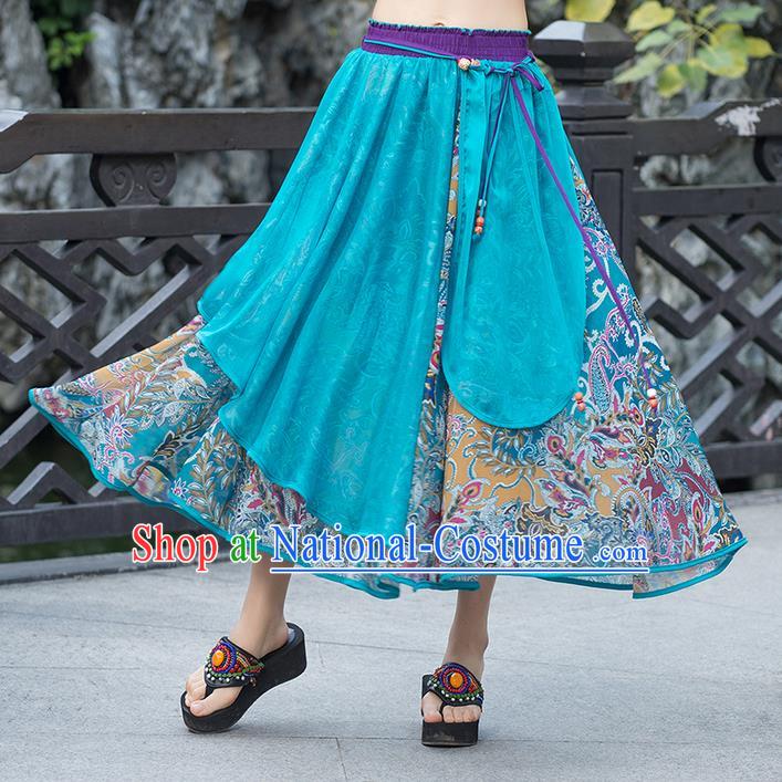 Traditional Ancient Chinese National Pleated Skirt Costume, Elegant Hanfu Chiffon Multicolor Dress, China Tang Dynasty Bust Skirt for Women