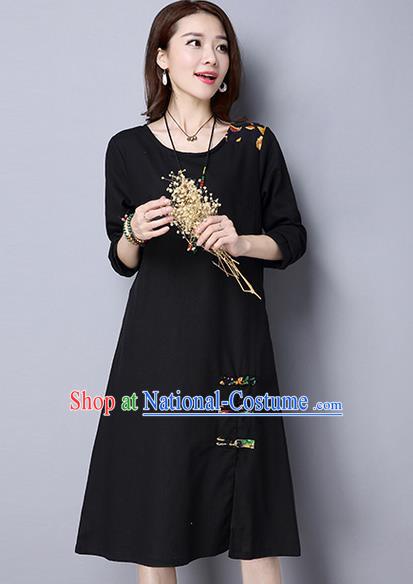 Traditional Ancient Chinese National Costume, Elegant Hanfu Mandarin Qipao Linen Black Dress, China Tang Suit Chirpaur Upper Outer Garment Elegant Dress Clothing for Women