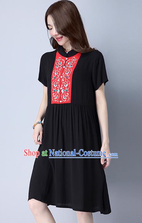 Traditional Ancient Chinese National Costume, Elegant Hanfu Mandarin Qipao Embroidery Black Dress, China Tang Suit Chirpaur Republic of China Cheongsam Upper Outer Garment Elegant Dress Clothing for Women